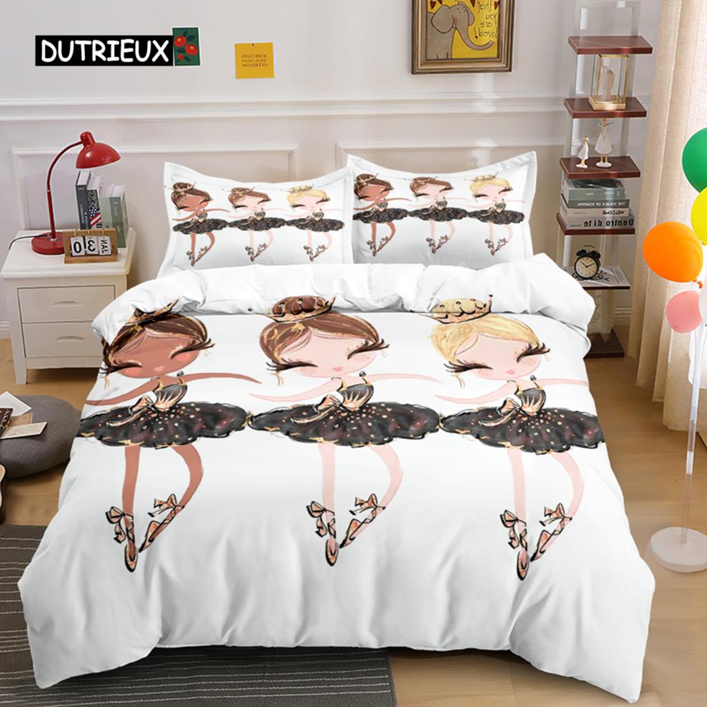 

Комплект постельного белья для девочек-балерин King Size, комплект постельного белья для принцессы, микрофибра, покрывало с рисунком «Танцующая девочка с лебедями» EU single(135x200cm)