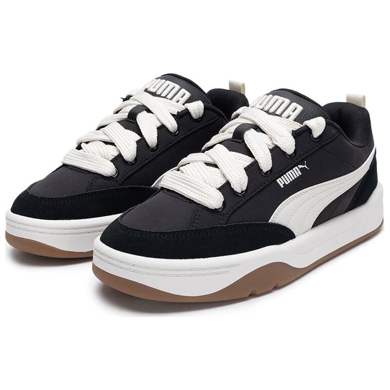 PUMA Park Lifestyle Textile, Split Cow Leather Abrasion Resistant Low top Skateboard Shoes Unisex Black White 397495-01