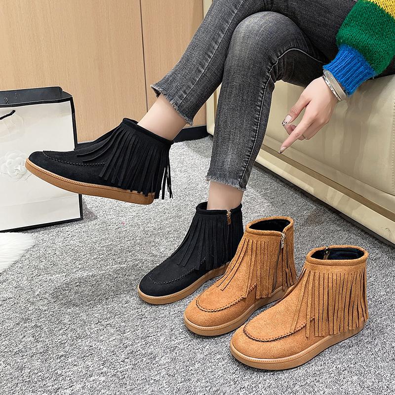 Ankelstøvlett med moderne støvler Vinter Rund tå Lav hæl Damesko på salg 2024 Nye Ensfargede Etniske Damestøvler Botas Femininas