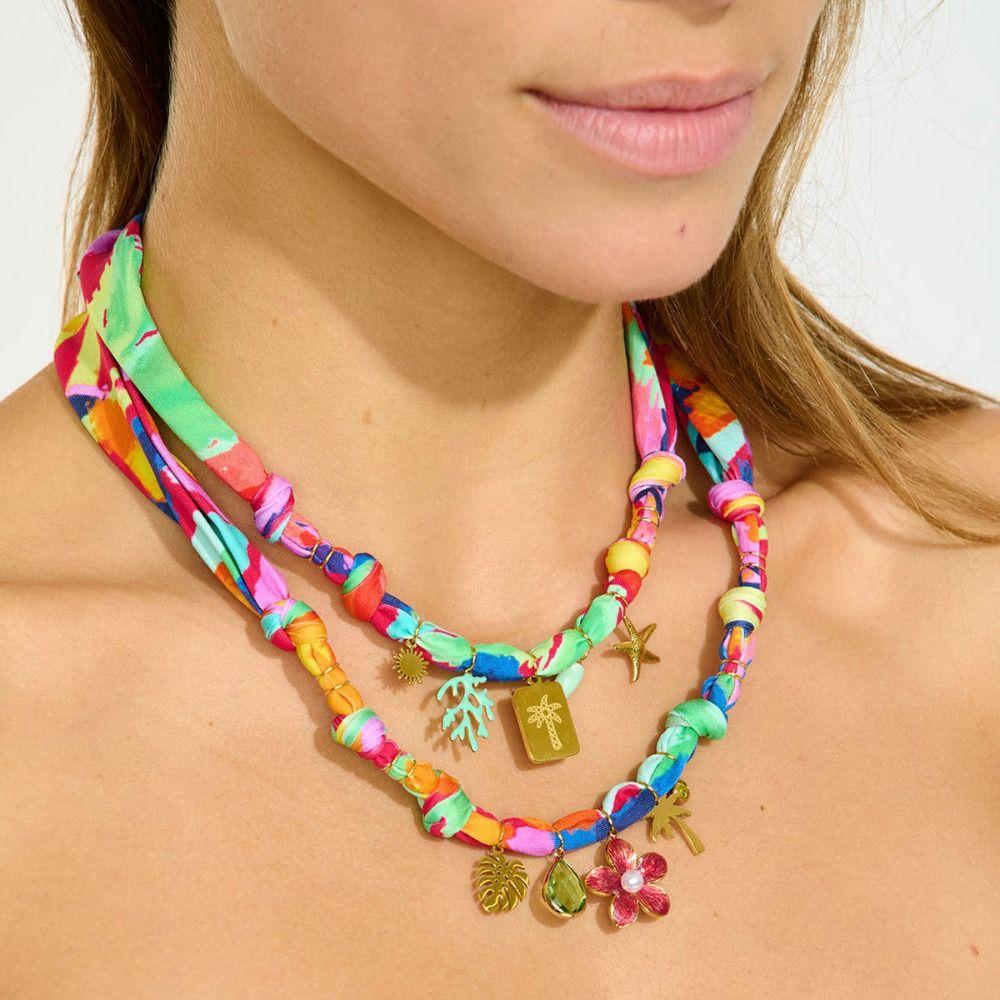 Love Heart Beach Ocean Series Necklace Flower Dopamine Necklace Vintage Cloth Chain Necklace  Male