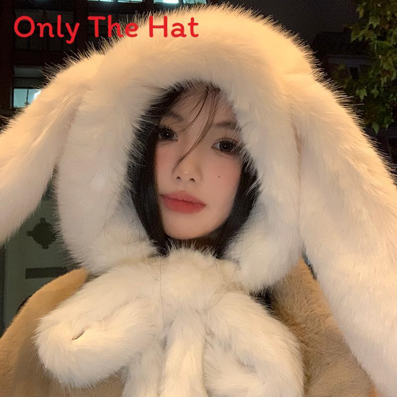 Плюшевая шапка-ушанка с шарфом в виде кролика для зимнего тепла и регулируемой посадки