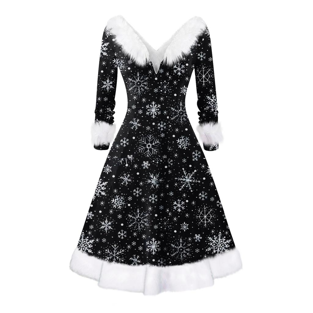 Dámské módní společenské šaty s dlouhým rukávem a výstřihem do V pro volný čas