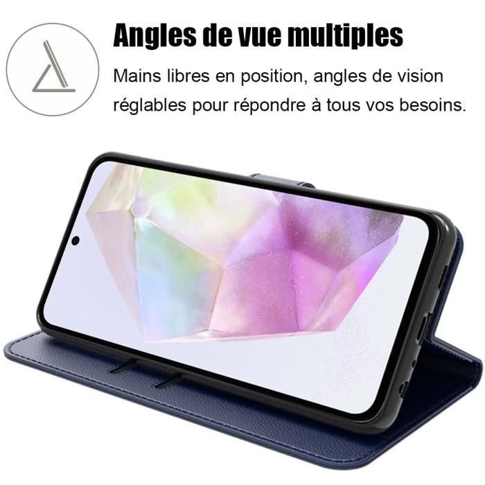 Coque de protection - Booling - pour Samsung Galaxy A35 5G - Antichoc - Cuir PU - avec 2 Verres trempés