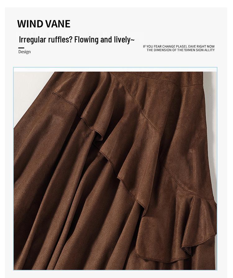 Women's High Waist Lace Patchwork Suede Midi Skirt, 2025 Autumn/Winter