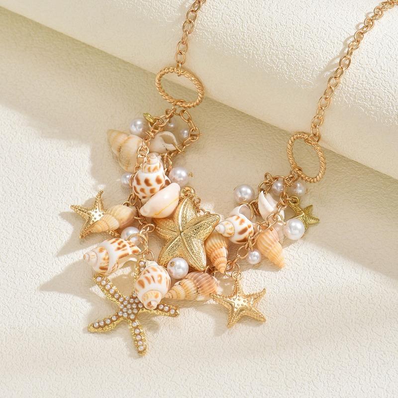 Stacked Shell Necklace, Seaside Necklace, Multi-layer Vacation Starfish Necklace, Personalized Collarbone Chain for Women