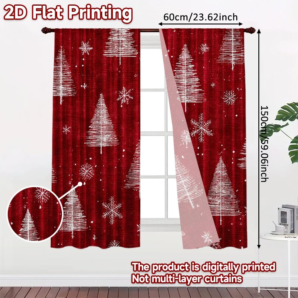 2 Stück, 2D-FLACHDRUCK Vorhänge (Ohne Stange) FestiveForest Holiday bedruckte Vorhänge Garnvorhänge Wärmeisolierung und Raum