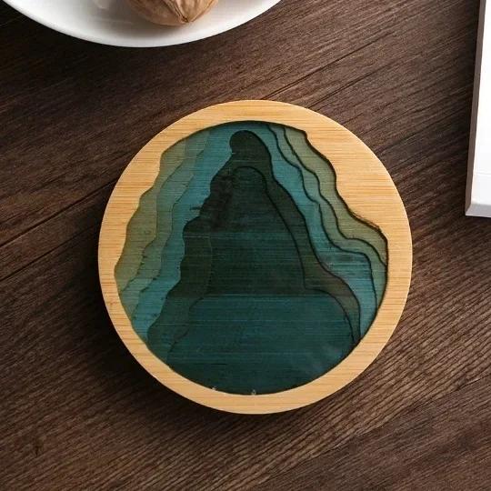 Bamboo Tea Coaster Round Square Kung Fu Tea Mat 3D Craft Non-slip Insulated Tea Tray Home Coffee Coaster Teaware Accessories