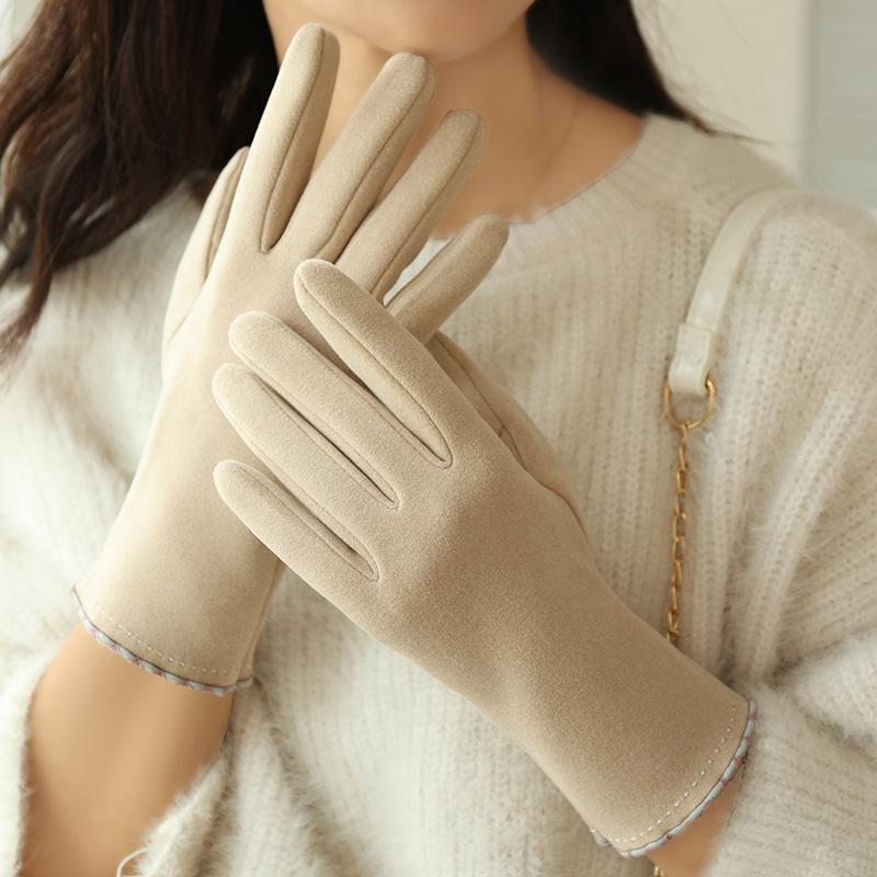Women's Winter Velvet-Lined Cute Korean Style Touchscreen Gloves for Driving, Cycling, Skiing