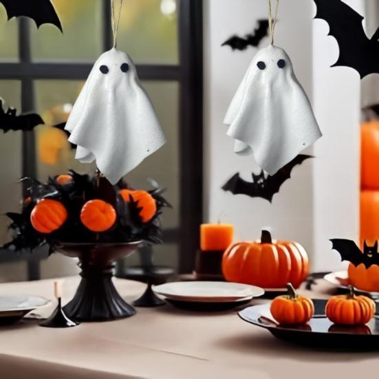 Decoração de Fantasma Pendurado de Halloween Assustador Pequeno Fantasma de Pano Branco Enfeites de Árvore para Quarto Quintal Decoração de Festa em Casa