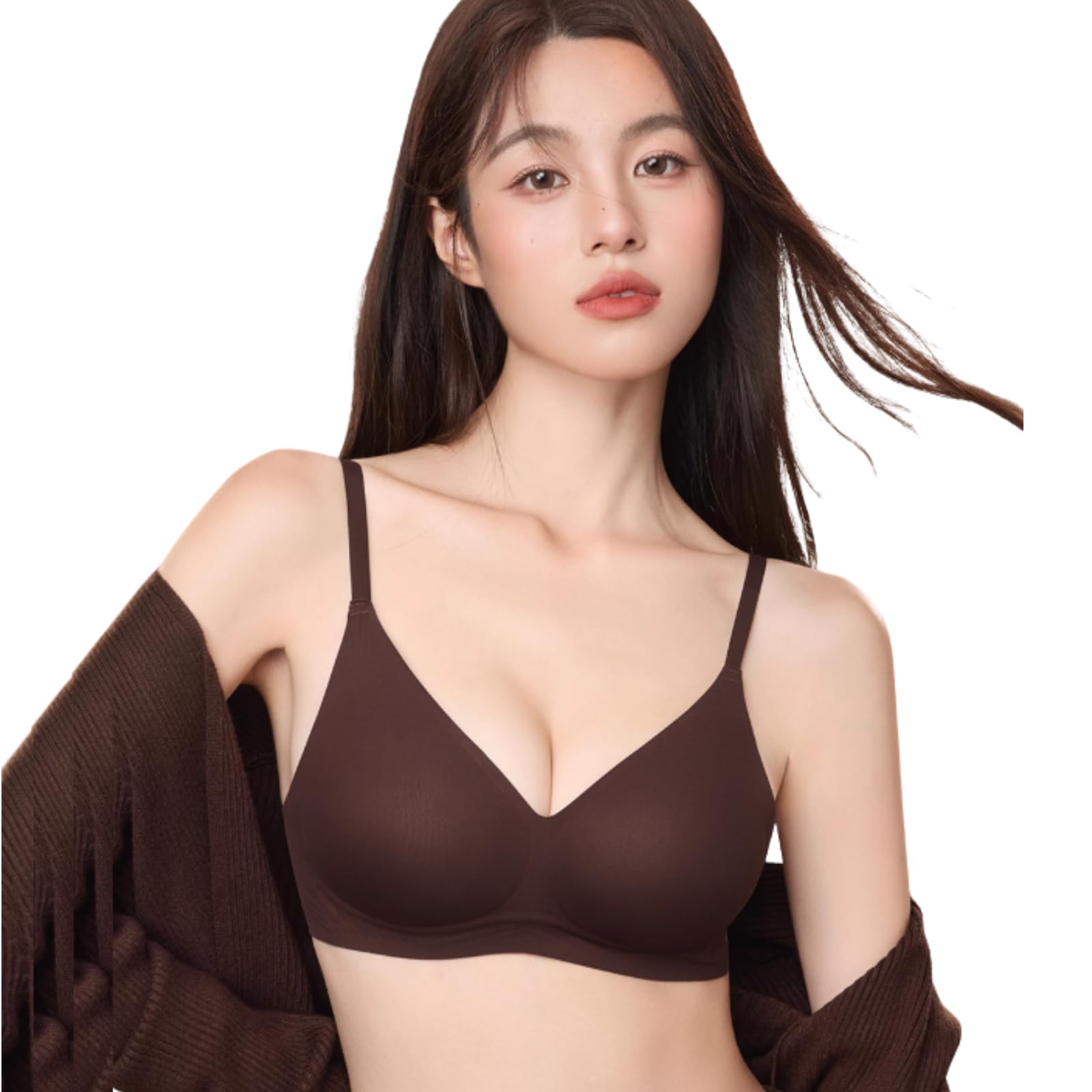 

AeeYaa Wireless Day and Nighttime Seamless High Adjustable Underwear Bra, Wear, Bra, Breathable, Sides, Cooling, 24-Hour Comfort, Straps, T-Shirt шоколадный