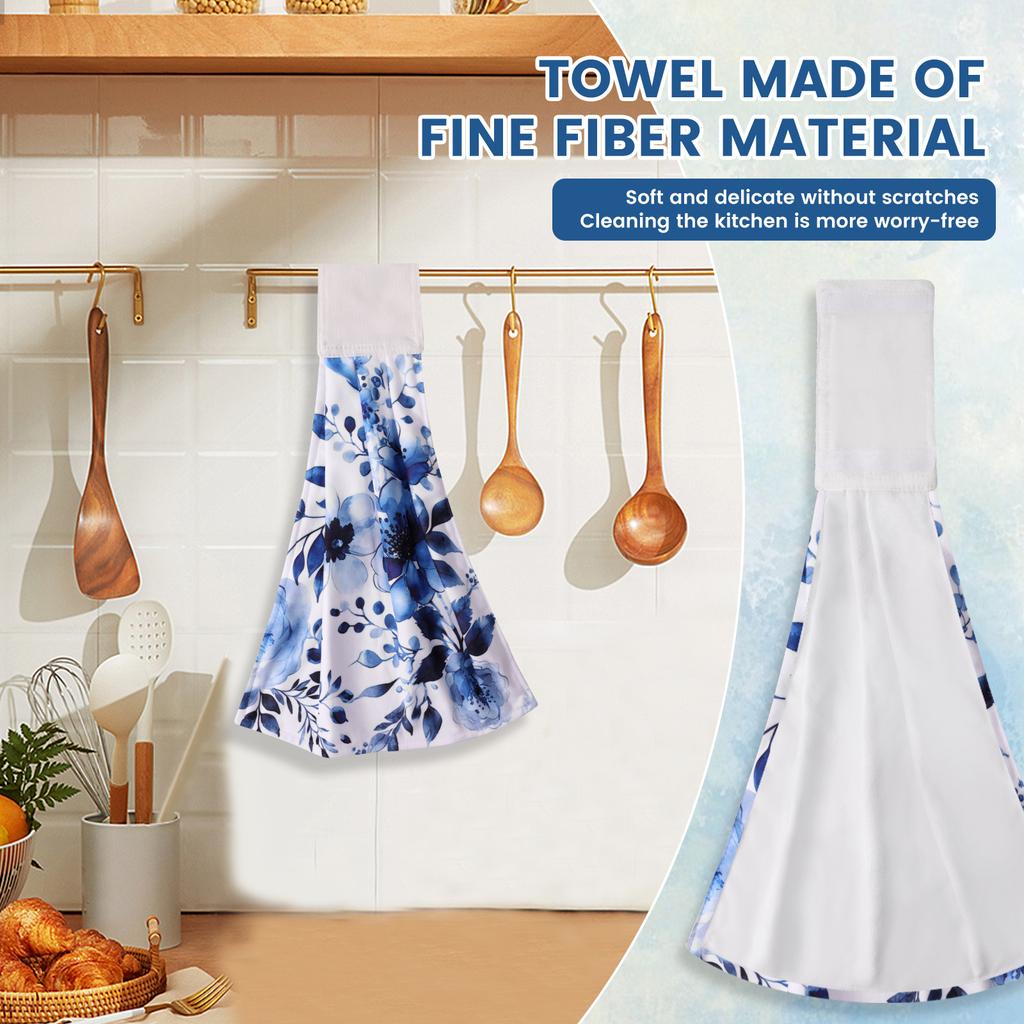 4Pcs Hanging Hand Towel Fiber Green Leaf Kitchens Towels with Hanging Loop Multi-role Fast Drying Hanging Tie for Home Toilet