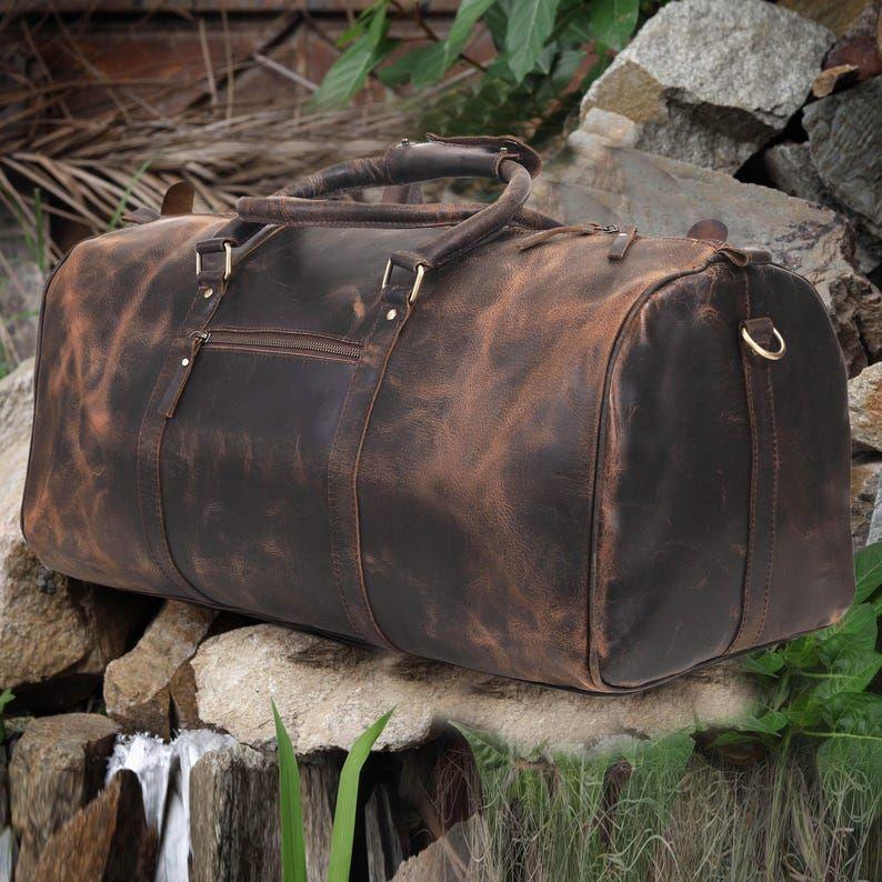 Personalized Leather Duffle Bag Full Grain Leather Weekender Travel Bag Groomsmen Gift Sports Gym Bag for Men and Women Carry on Cabin Bag