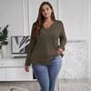 Women's Color Plus Size Cross V-Neck Long Sleeved Pullover T-shirt Top