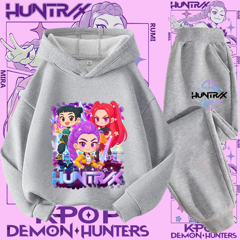 K-pop Demon Hunter New Children's Hoodie Set - Cute Girls' Casual Top for Kids Boys' Sports Shirt with Cartoon Print-2-Piece Set