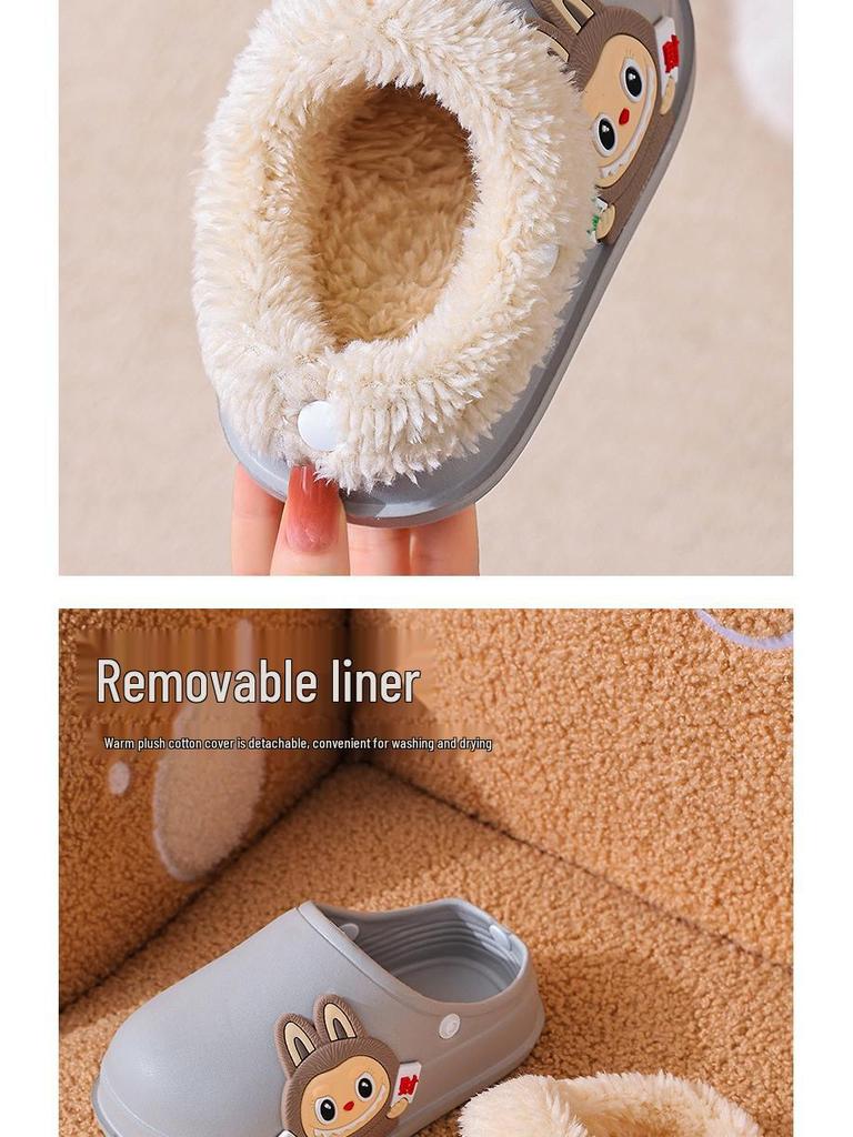 Lamb Wool Kids' Non-slip Slippers - Cute, Removable & Washable for Girls In Autumn/Winter