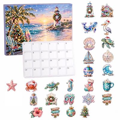 Christmas Advent Calendar with Acrylic and Beach Themed Ornaments Countdown Gift Box