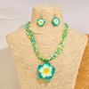 Polymer Clay FlowerWomen Jewelry Set Cute Fashion Seaside Beach Colorful Flower Earrings Girls Sweet Beaded Chain Necklace Girl