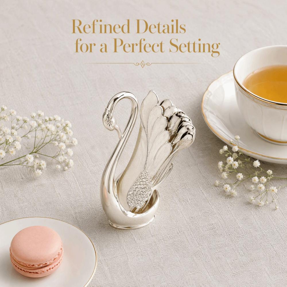 7pcs Zinc Alloy Material Coffee Spoons Set Swan Shaped Party Bar Spoon Dessert Serving