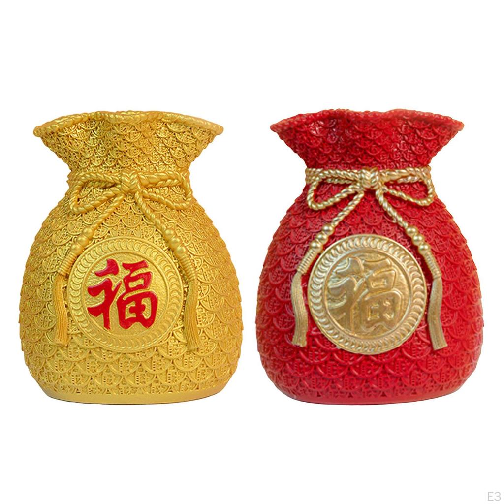 Chinese Flower Vase, Ornament Art Decorative Collectible Blessing Bag Shape Statue for Wedding Gifts
