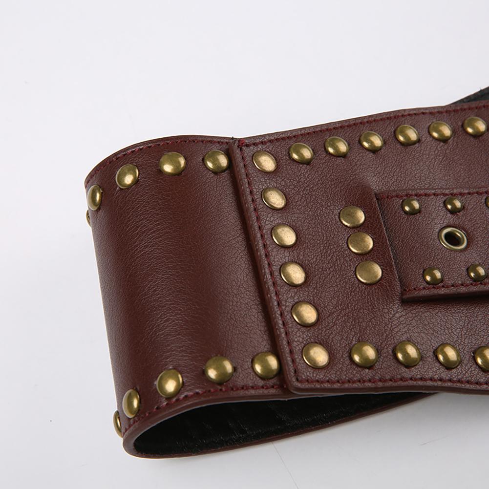 Women Belt Retro Trendy Leather Rivet Trim Wide Belt Casual Dress Decoration For Party Birthday Gifts Men