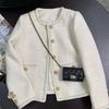 Frühling Herbst Damen Tweedjacke Rundhals Wollig Temperament Koreanischer Chic Kurzer Mantel Schicker Tweed-Blazer Oberbekleidung Blazer Damen