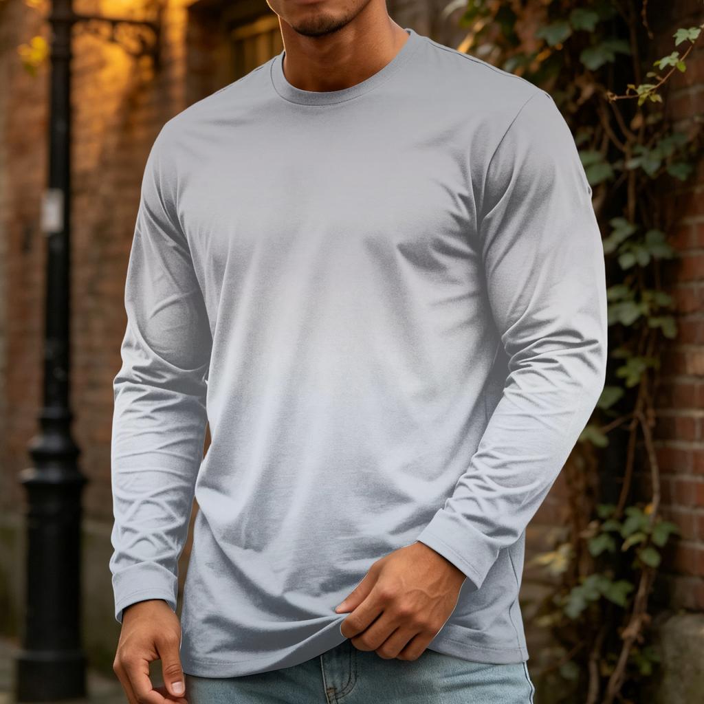 T-shirt da uomo a maniche lunghe con girocollo, top casual in cotone