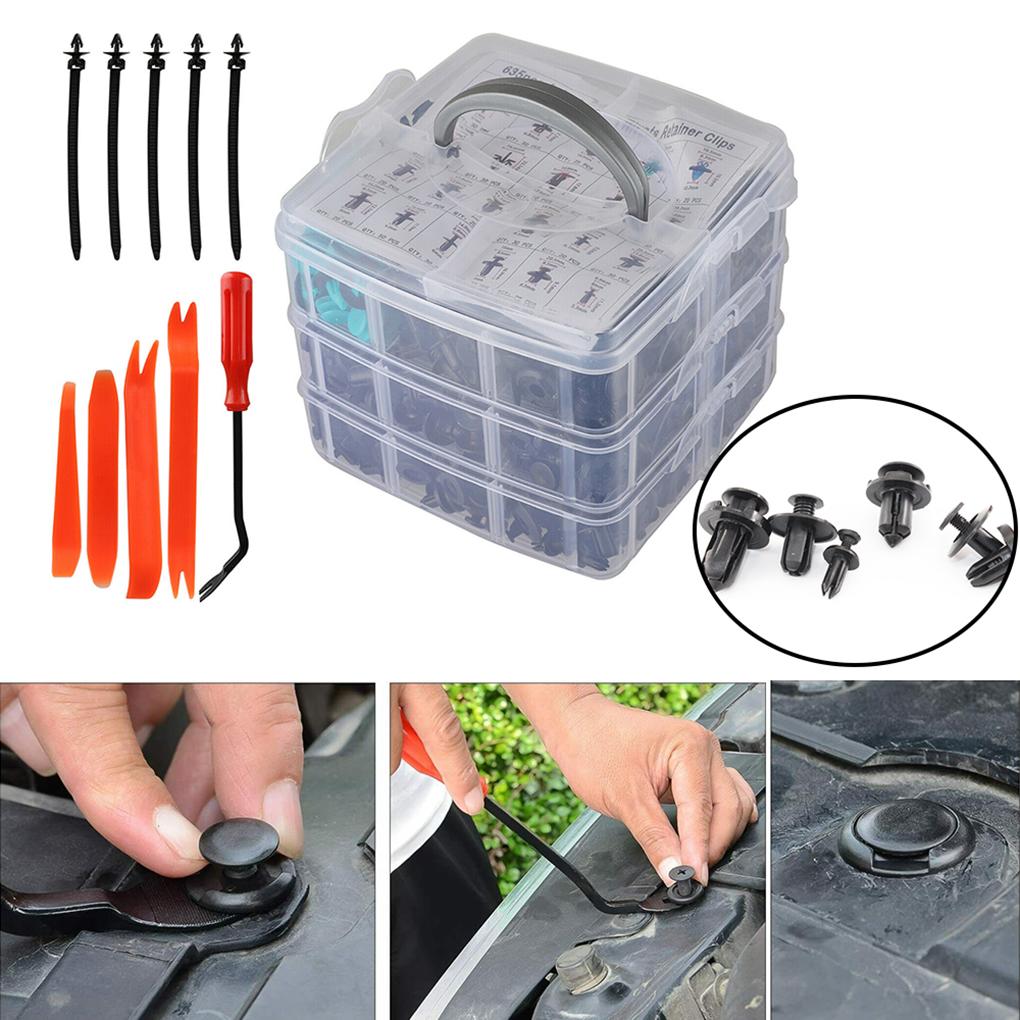 Pack of 635 Car Retainer Clips Fasteners Automotive Rivets Screwdriver Repair Kit Parts for Fender Door Trim Panel