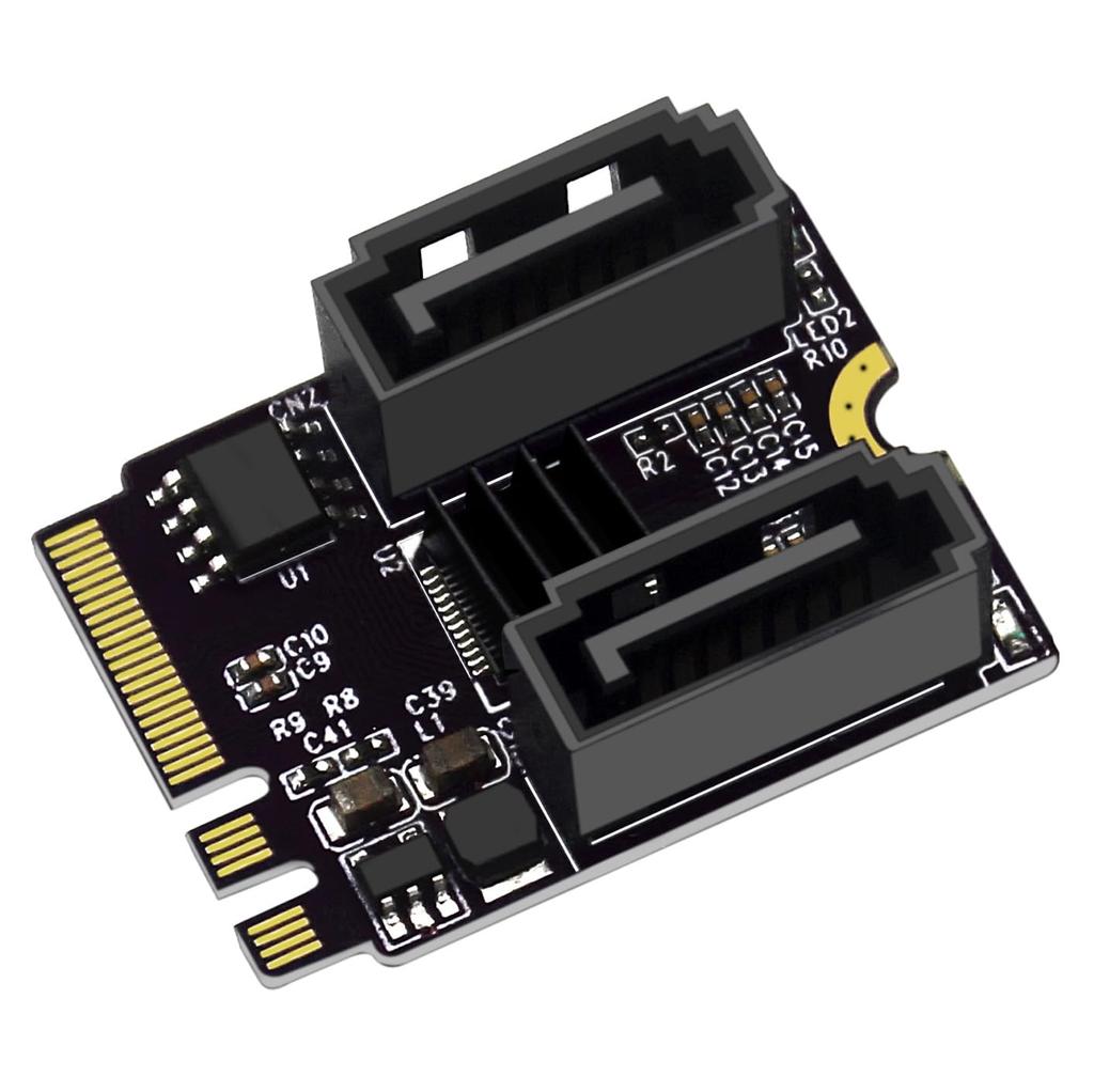 PCIe 3.0 M.2 NGFF A+E key to SATA adapter card (2 cards), 6Gbps, with JMB582 chip, for 2230 SSDs in PC servers.