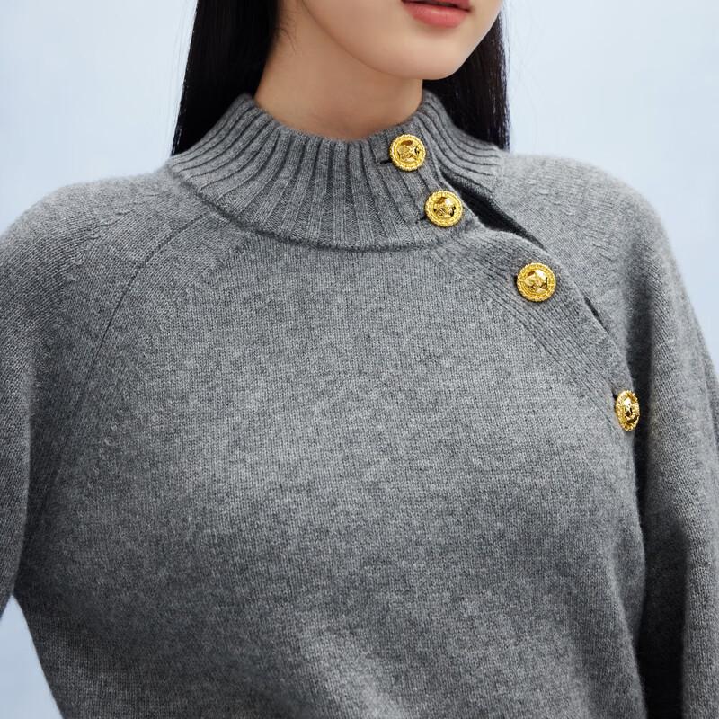 PALUOPO Women's 7-Gauge Pure Cashmere Semi-High Neck Lantern Sleeve Sweater