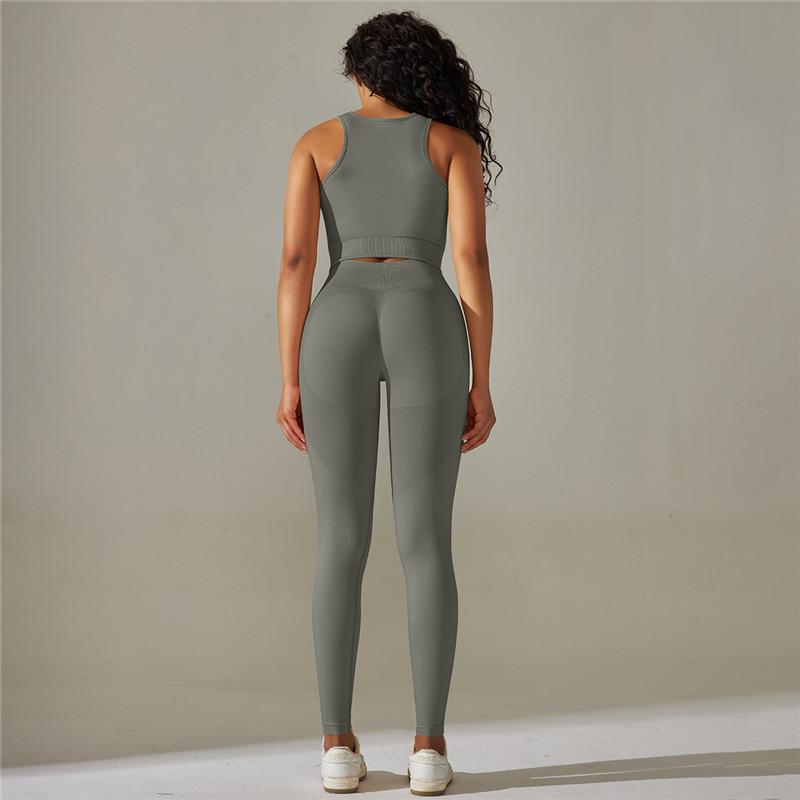 Nessaj Yoga Sets Women Workout Outfits High Waist Leggings Sleeveless Sports Top Fitness Set Seamless Gym Tracksuit