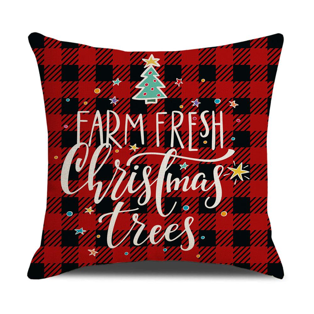 Christmas Pillow Cover Cartoon Plaid Print Cushion Cover Office Sofa Pillow Cover Home