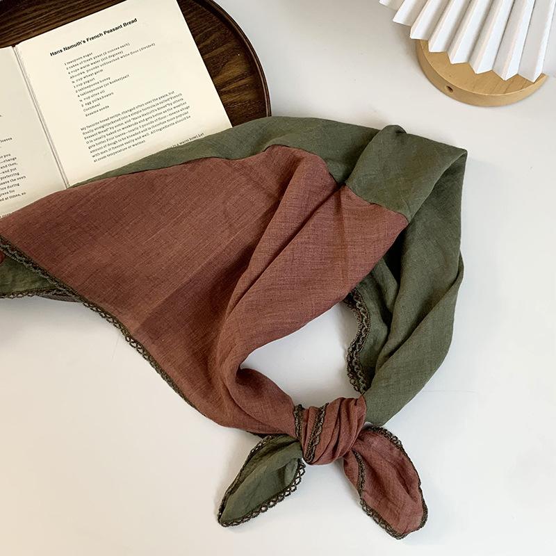 

Silk scarf square scarf high-end new rhombus two-color splicing scarf versatile scarf versatile style silk scarf headscarf