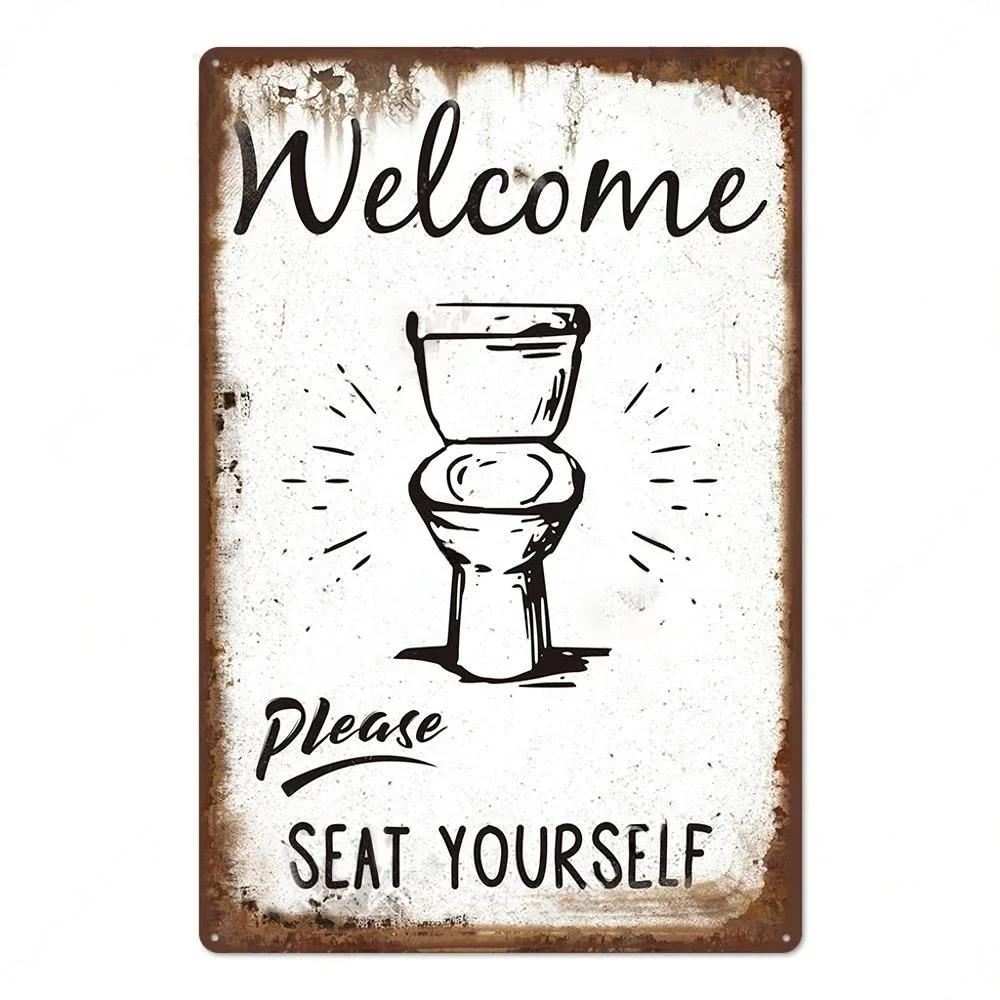 1pc Vintage Aluminium Signs Bathroom Posters Decor Restroom Retro Plaque Plates Wall Art Room Decoration for Bathroom 8x12 Inch
