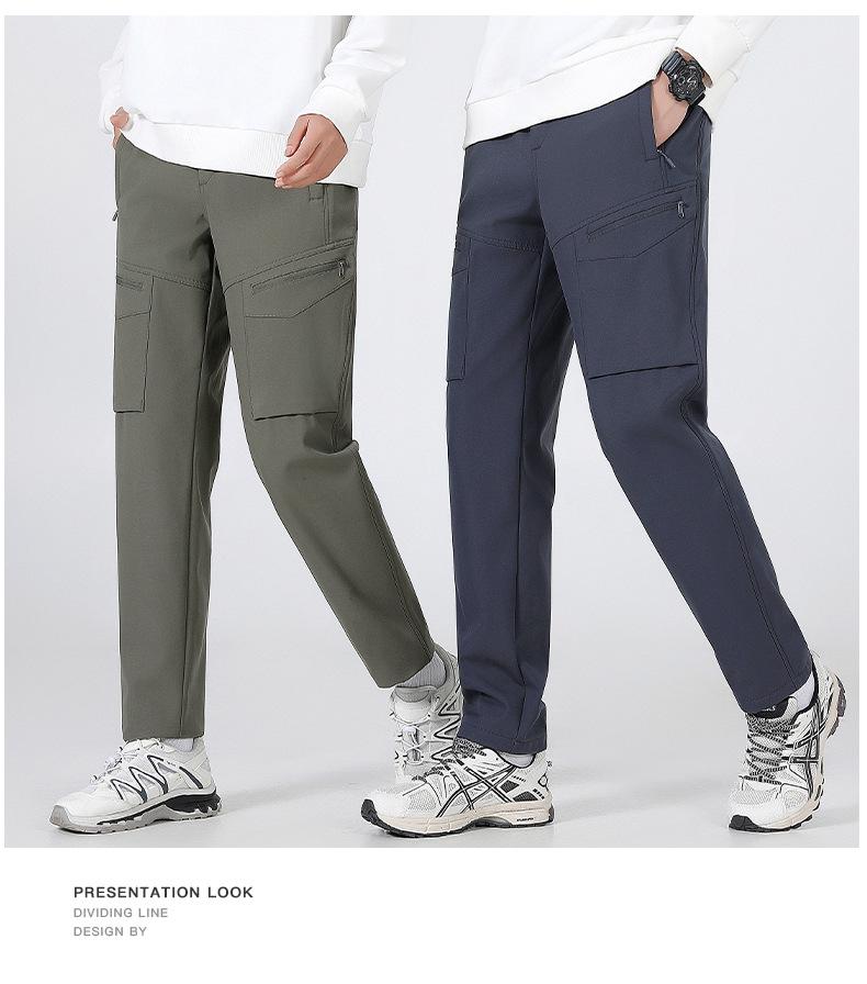 Men's Waterproof Multi-Pocket Cargo Ski Pants - Plus Velvet Warmth, Outdoor Sports / Mountaineering, Straight Leg, Autumn-Winter Long Pants