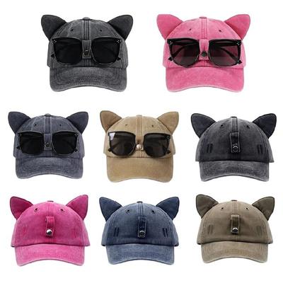 Vintage Sunglasses Baseball Hat Kitten Ear Shades Sport Hat Adjustable Unisex Outdoor Sports Hat Idol Outfit