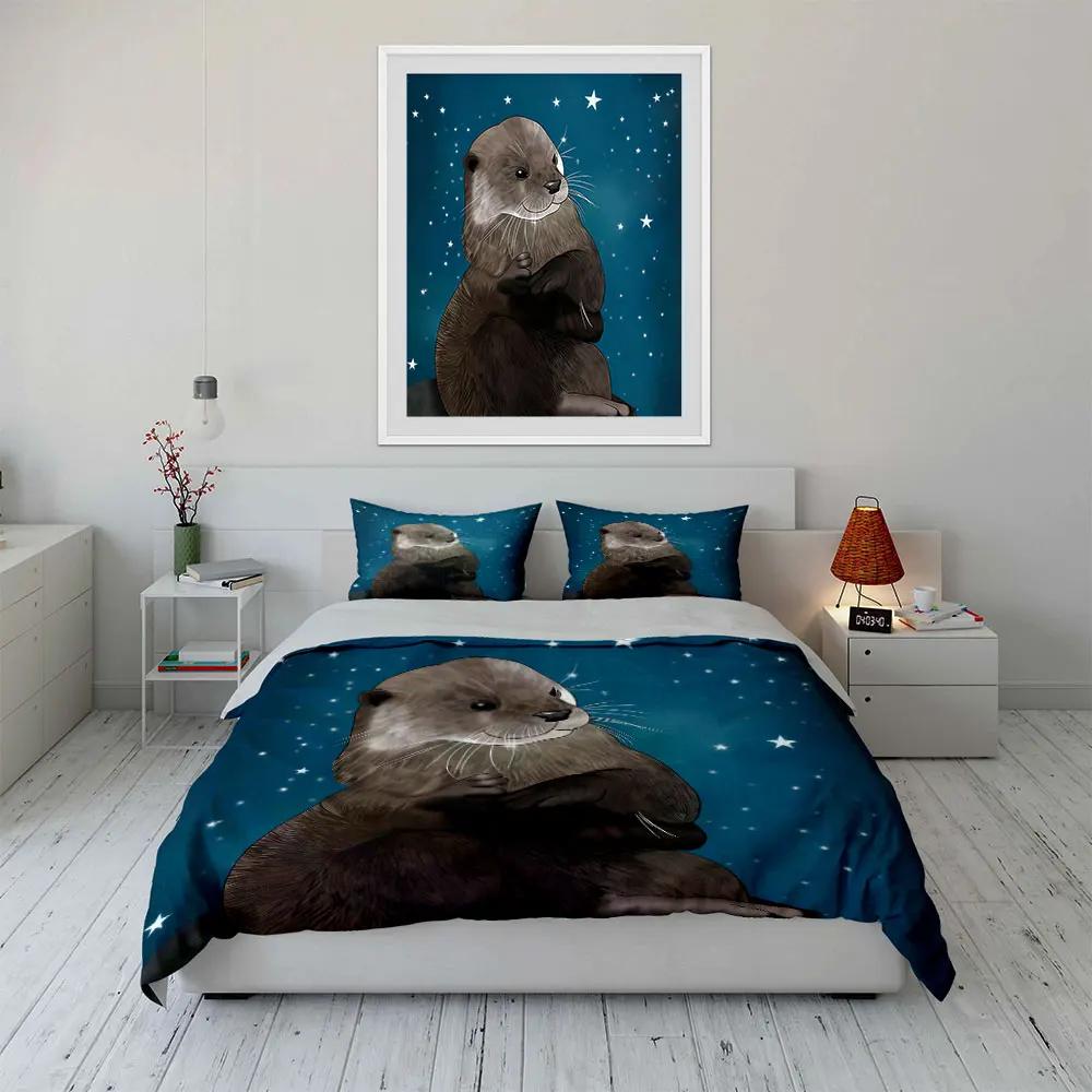 Otter Starry Night Decor Set Soft Comfortable Duvet Cover Bedding Set Included 1*Duvet Cover & 2*Pillowcases Gift