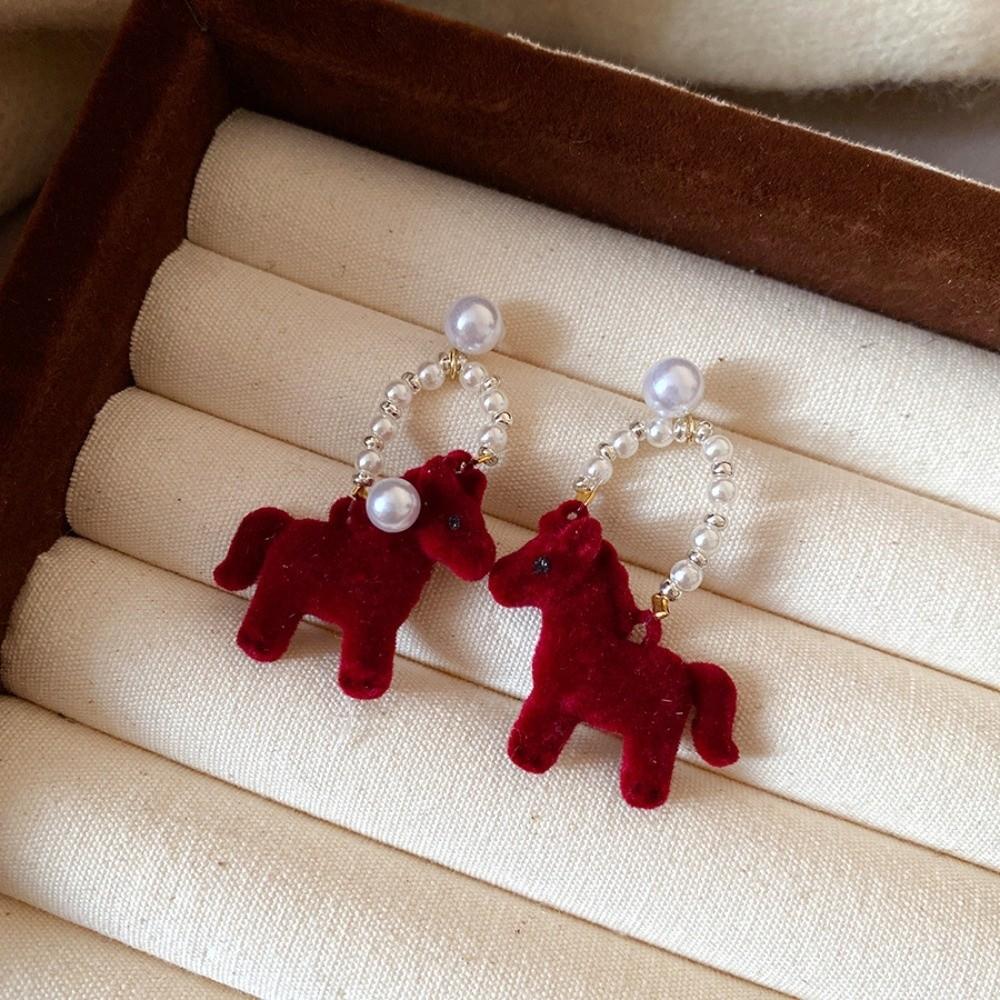 Cartoon Horse Horse Mascot Drop Earrings Fashion Jewelry Red Pony Earrings  Year of Horse Gift