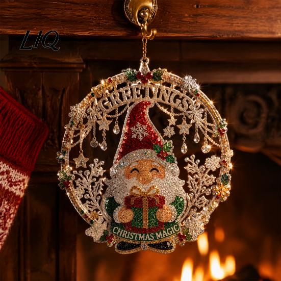 Christmas Gift for Friends Faux Diamond Art Suncatcher, 2D Flat Window Hanging Ornament, Holiday Party Decor Beaded Pattern Acrylic Decoration