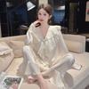 French Court Style Ice Silk Pajamas Women's Summer Sweet High-end Long-sleeved Trousers Set Sweet Girl Loungewear