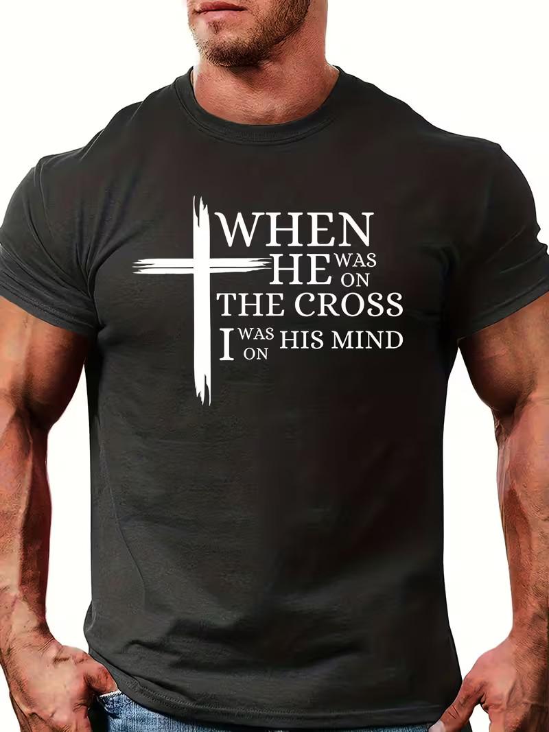 

Men s When He Was On The Cross T-Shirt Christian Faith Graphic Crew Neck Tee 5XL різнокольоровий