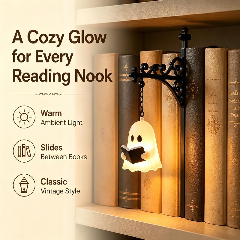 Hanging Reading Ghost Night Light Portable Small LED Lamp for Bookshelf Home Halloween Party Decor Lovely Gift for Friends