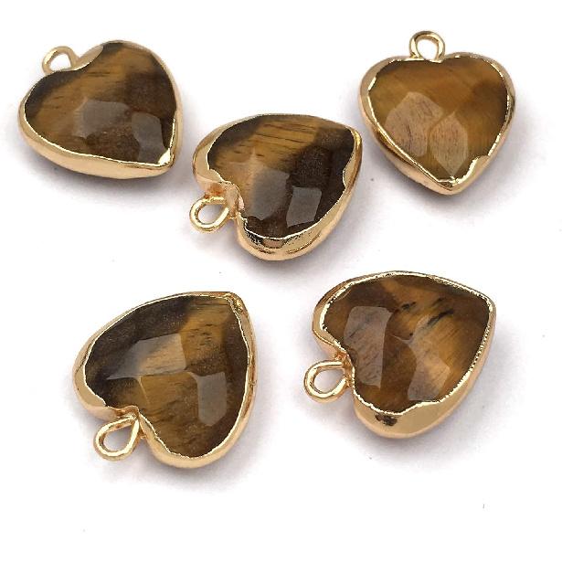 QSLLER 8 PCS Heart Shaped Natural Stone Pendants Healing Chakra Reiki Love Stone Charm Bulk for Jewelry Making