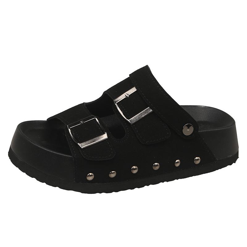 

Женские летние сандалии на платформе 2025 новая уличная обувь с юбкой спортивные универсальные шлепанцы-сандалии Birkenstock два в одном 40 чёрный