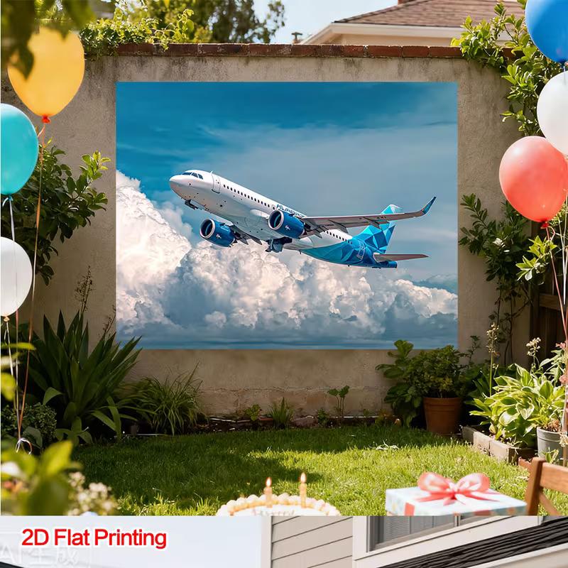 2D Airplane Theme Backdrop, Boys Birthday Party Aviation Photo Background