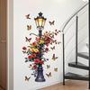 Romantic Red Rose Butterfly Street Lamp Wall Sticker Creative Self Adhesive Waterproof Home Decor