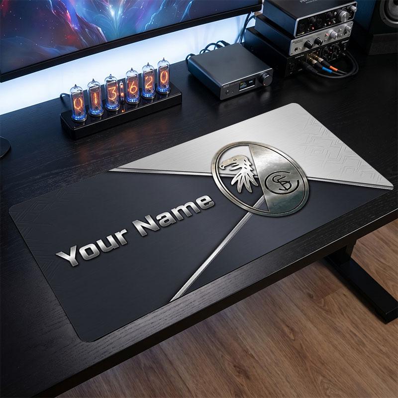 SC Freiburg Custom Large Mouse Pad, Personalized Name Text Print, Football Logo Non‑Slip Desk Mat Gaming Gift