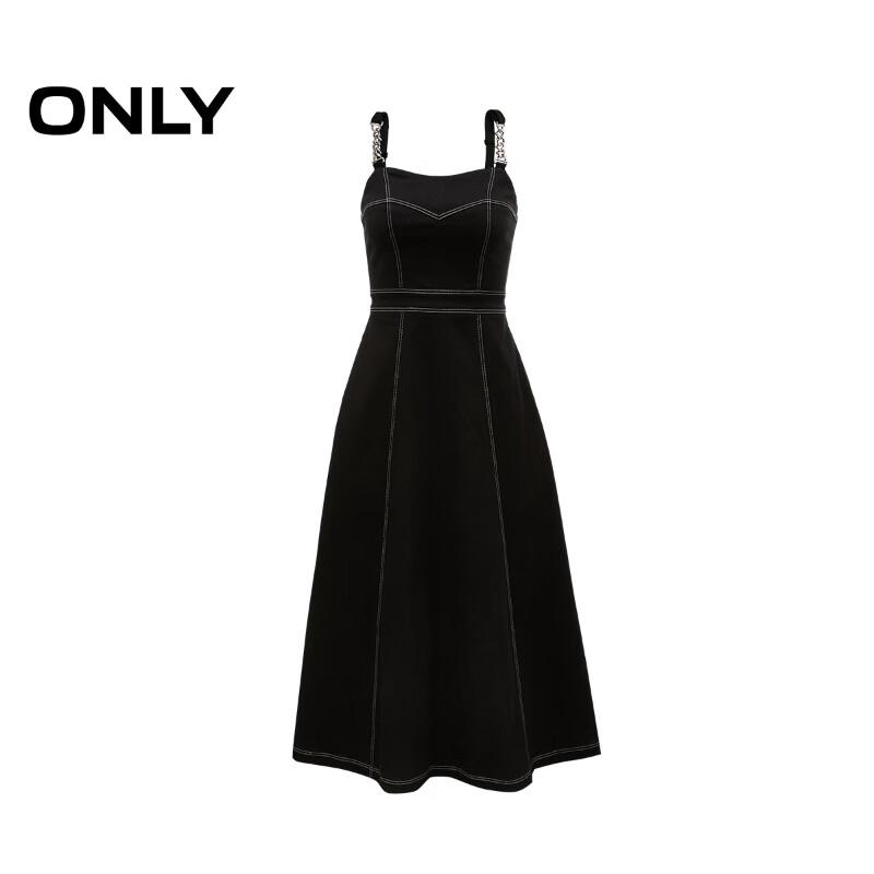 ONLY 2025 Summer Strappy Contrast Denim Midi Dress