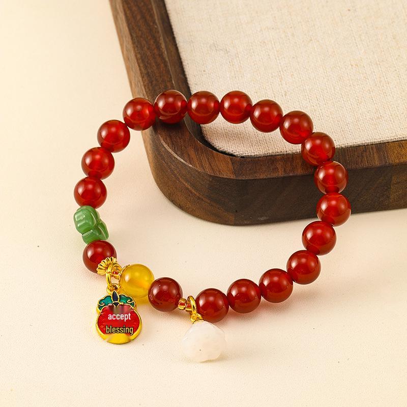Chinese Style Fortune-Attracting Red Agate Glass Beaded Bracelet - Women's Luxury Summer Niche Design