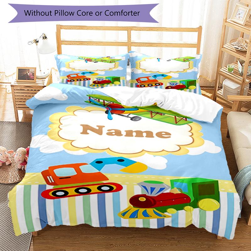3pcs Custom Name Cute cars Bedding Set Duvet Cover Closure Includes 1 Duvet Cover & 2 Pillowcases, Soft and Comfortable for All Seasons.