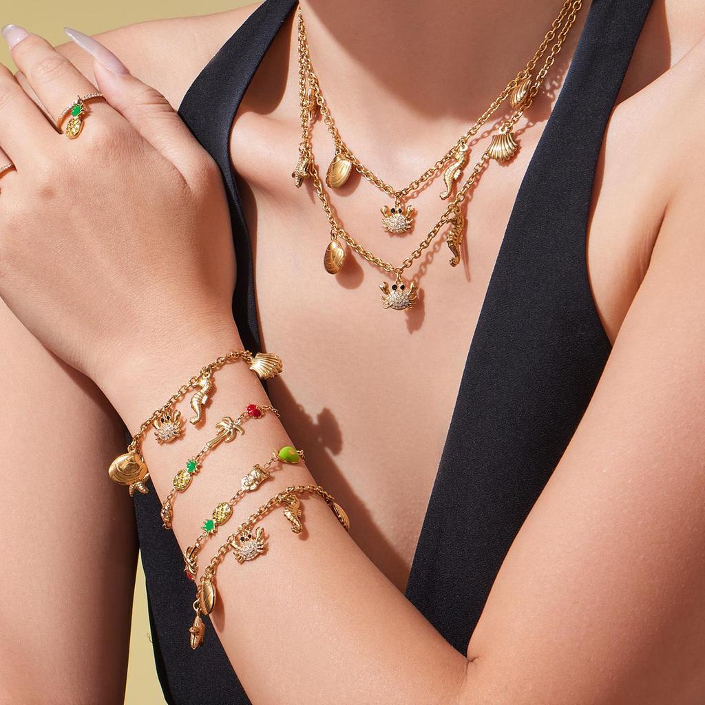 Oumeka Ocean Stainless Steel Zircon Crab Seashell Necklace & Bracelet Set